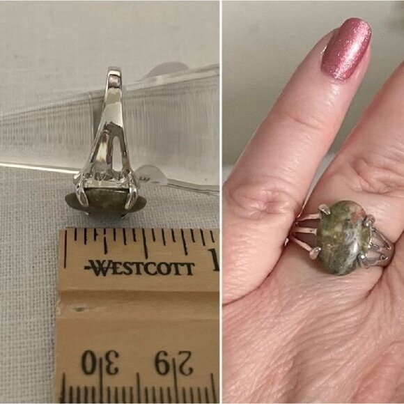 Unakite Jasper Ring Size 8.5 on Silver Plated Band for Men or Women - Picture 10 of 12